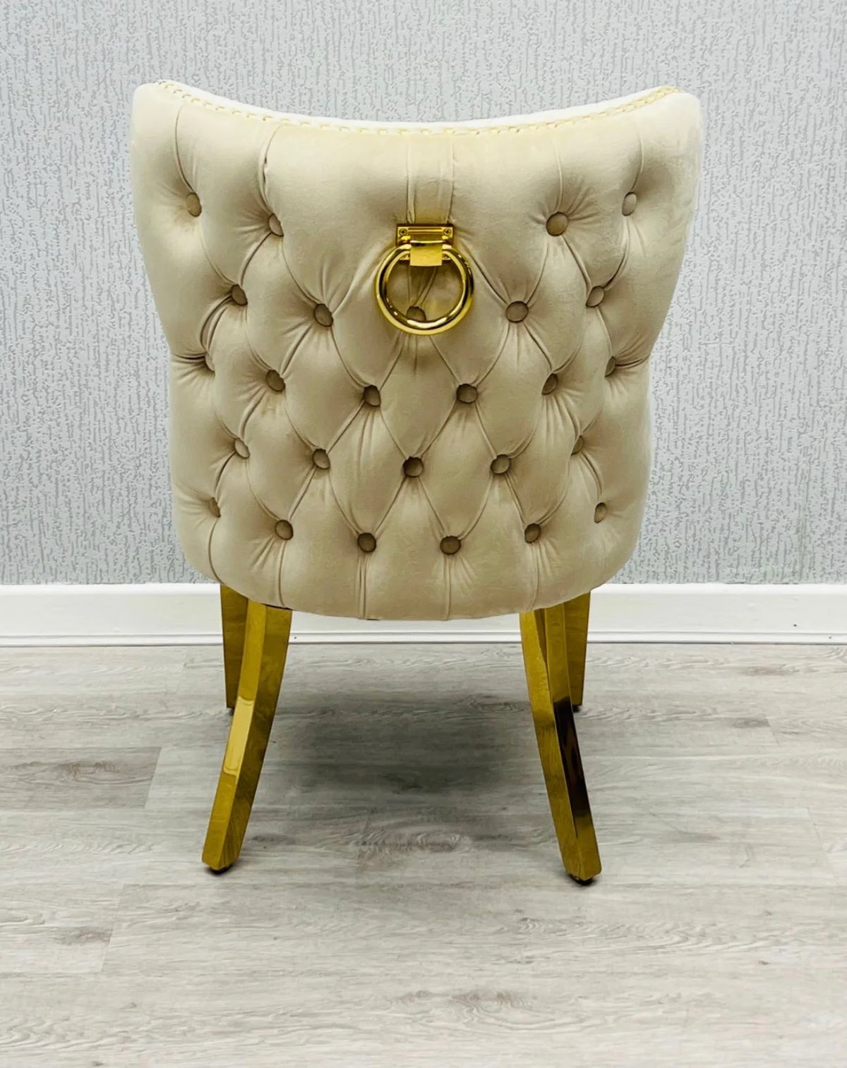 Pair of 2 Valentino Mink & Gold Dining Chairs Ring knocker