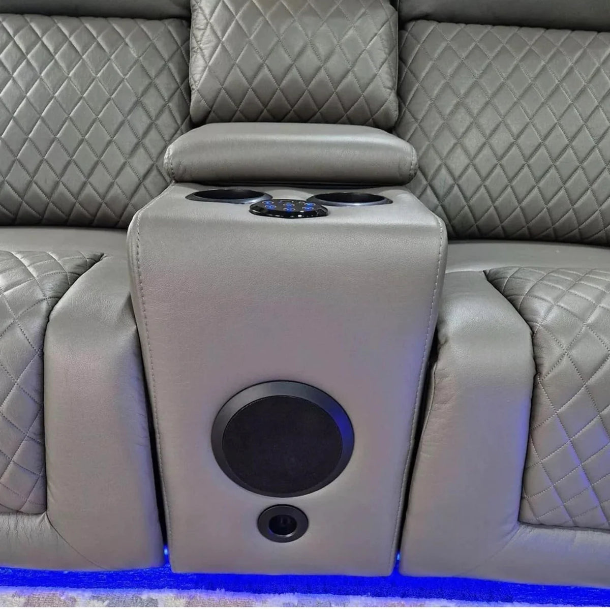 Florida 2 Seater Grey Leather Electric Recliner Sofa with Cup Holders, LED Lights & Wireless Charger, Speaker , USB Port