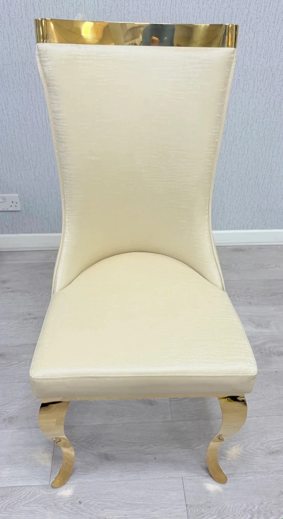 Roxby Cream and Gold Dining Chairs Leather | Order 2-4-6-8-10