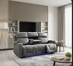 Florida 3 Seater Grey Leather Electric Recliner Sofa with Cup Holders, LED Lights & Wireless Charger, USB Port