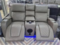Florida 2 Seater Grey Leather Electric Recliner Sofa with Cup Holders, LED Lights & Wireless Charger, Speaker , USB Port