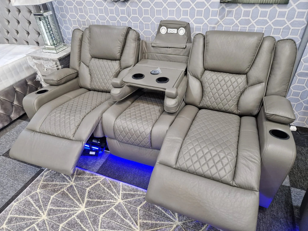 Electric Leather Recliner Grey Roma - 3 Seater Recliner Sofa - 2 Seater Recliner Sofa