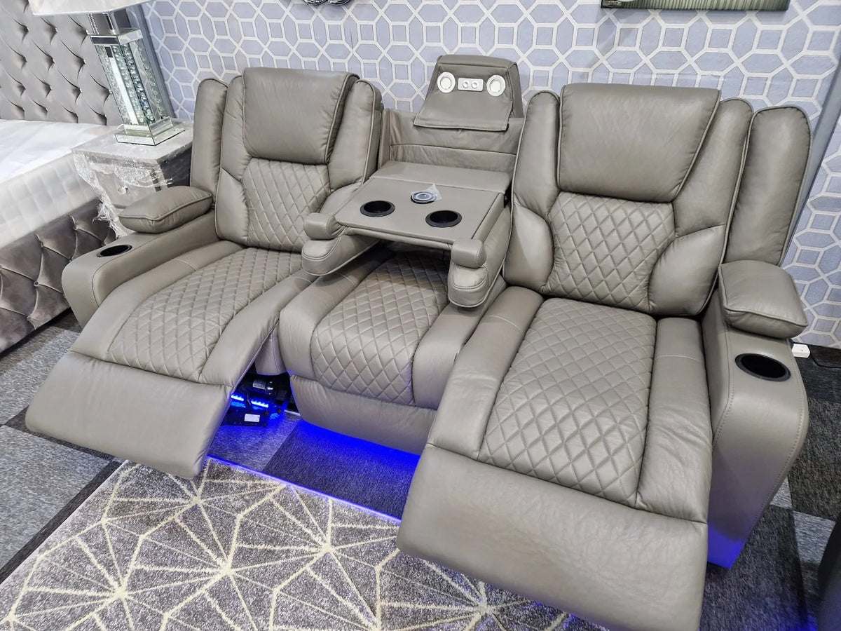 Electric Leather Recliner Grey Roma - 3 Seater Recliner Sofa - 2 Seater Recliner Sofa