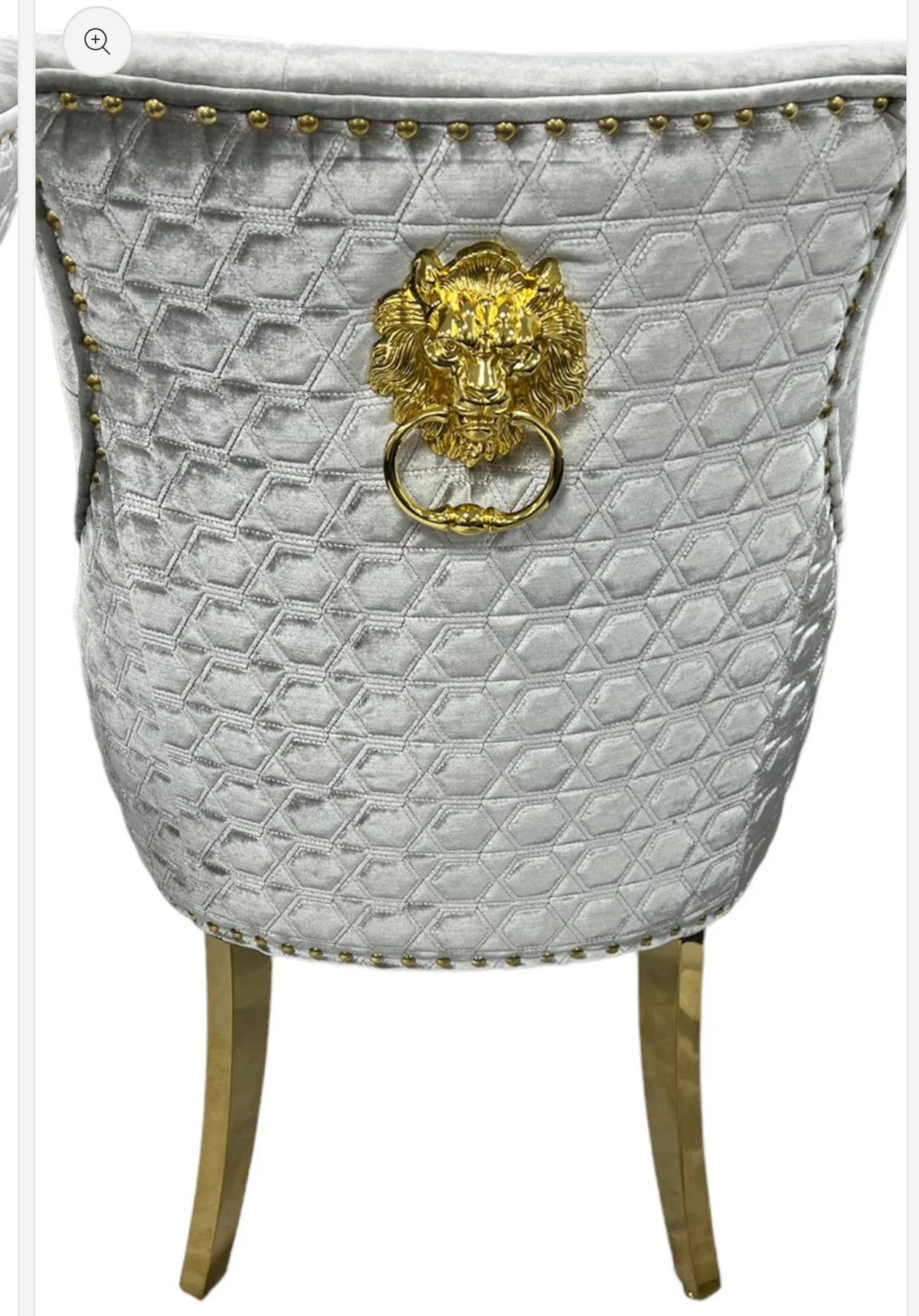 Chelsea Gold 1.3m Round Marble Dining Table and Roma Gold Lion Knocker Dining Chairs Set