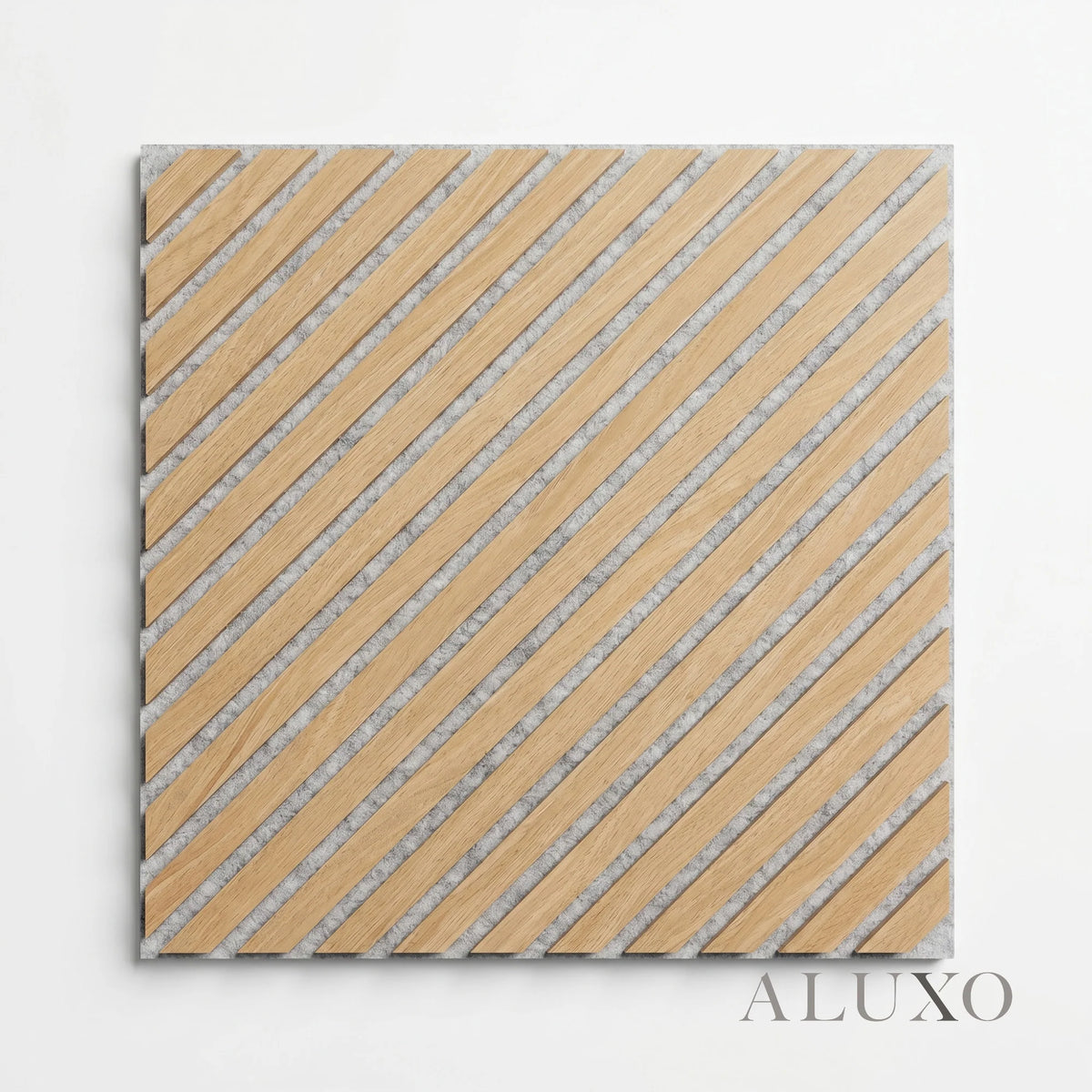 Oak Acoustic Square Diagonal Slat Wall Panels 60x60cm (Set of 6) | Grey Felt Backing