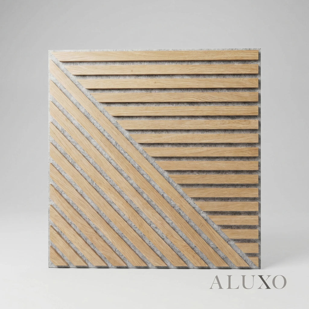 Oak Acoustic Square Mix Slat Wall Panels 60x60cm (Set of 6) | Grey Felt Backing