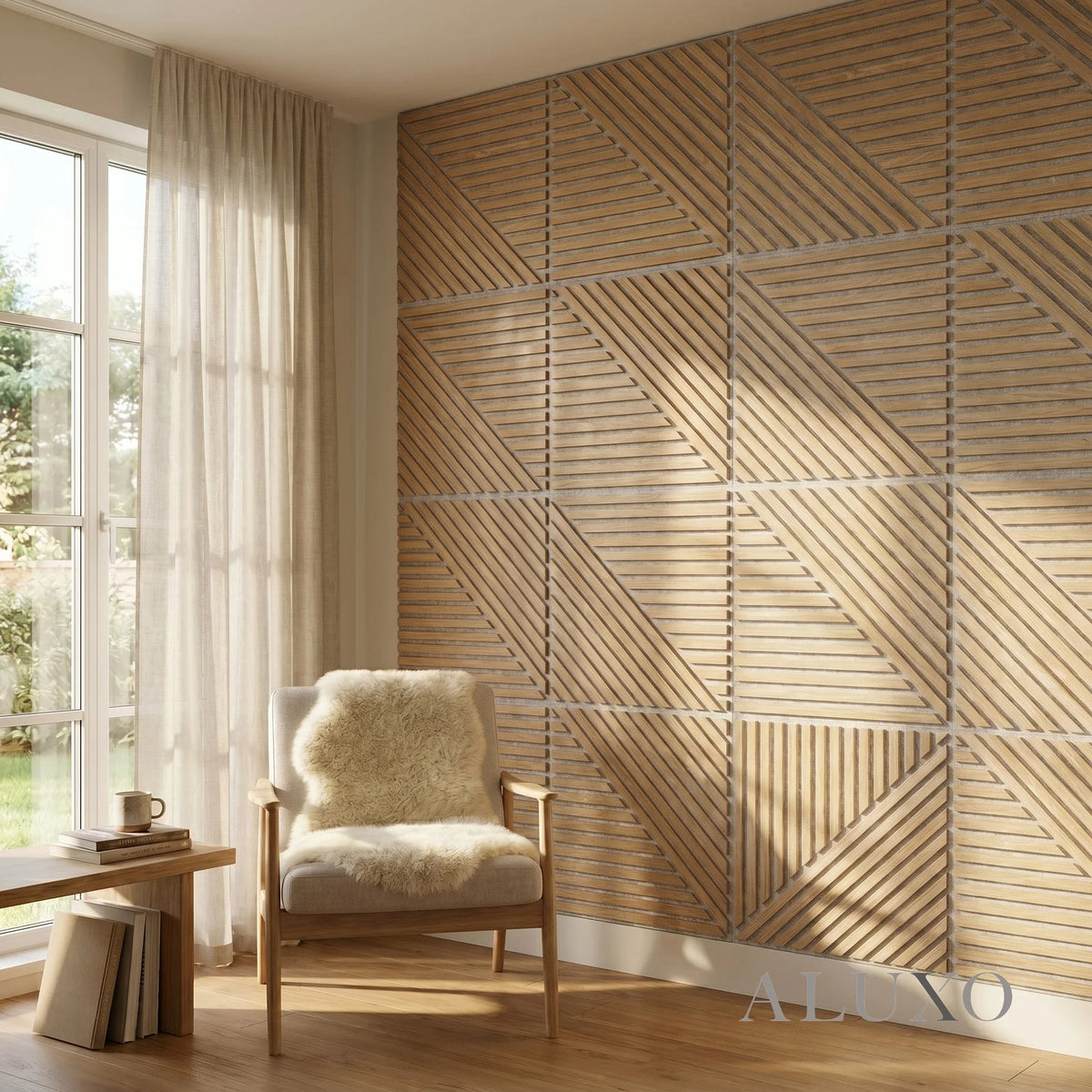 Oak Acoustic Square Mix Slat Wall Panels 60x60cm (Set of 6) | Grey Felt Backing