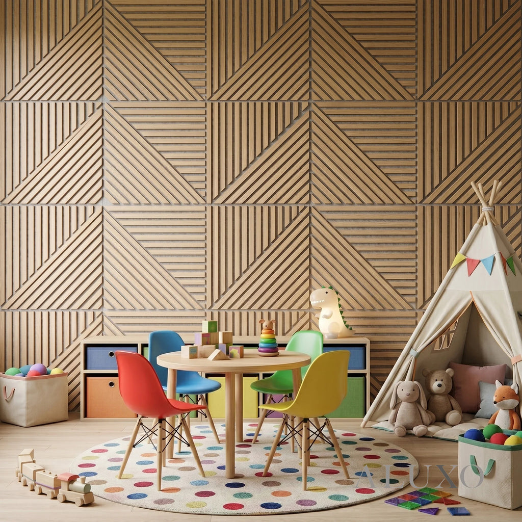Oak Acoustic Square Mix Slat Wall Panels 60x60cm (Set of 6) | Grey Felt Backing