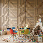 Oak Acoustic Square Mix Slat Wall Panels 60x60cm (Set of 6) | Grey Felt Backing
