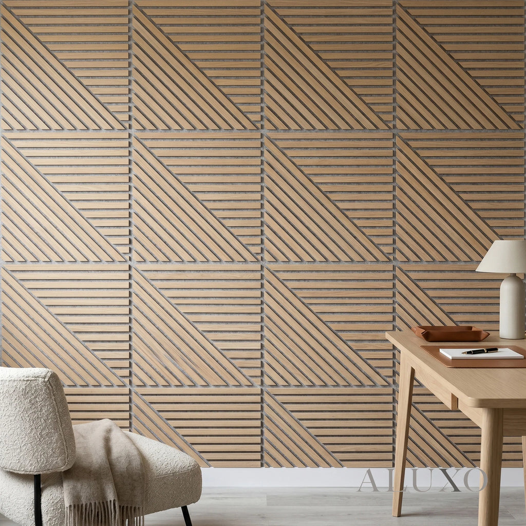 Oak Acoustic Square Mix Slat Wall Panels 60x60cm (Set of 6) | Grey Felt Backing