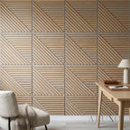 Oak Acoustic Square Mix Slat Wall Panels 60x60cm (Set of 6) | Grey Felt Backing