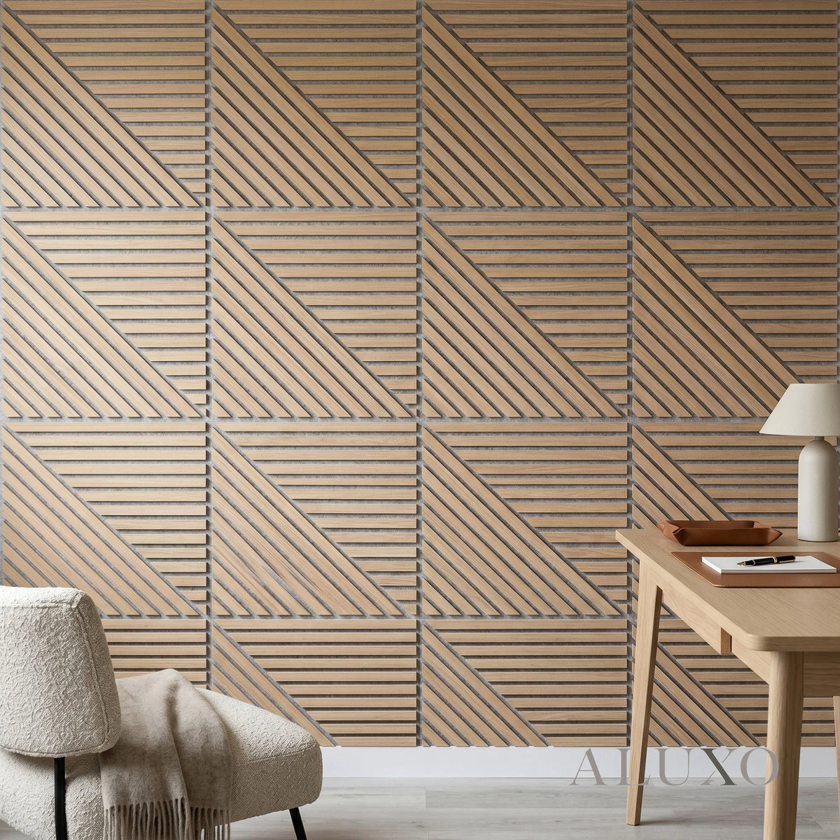 Oak Acoustic Square Mix Slat Wall Panels 60x60cm (Set of 6) | Grey Felt Backing