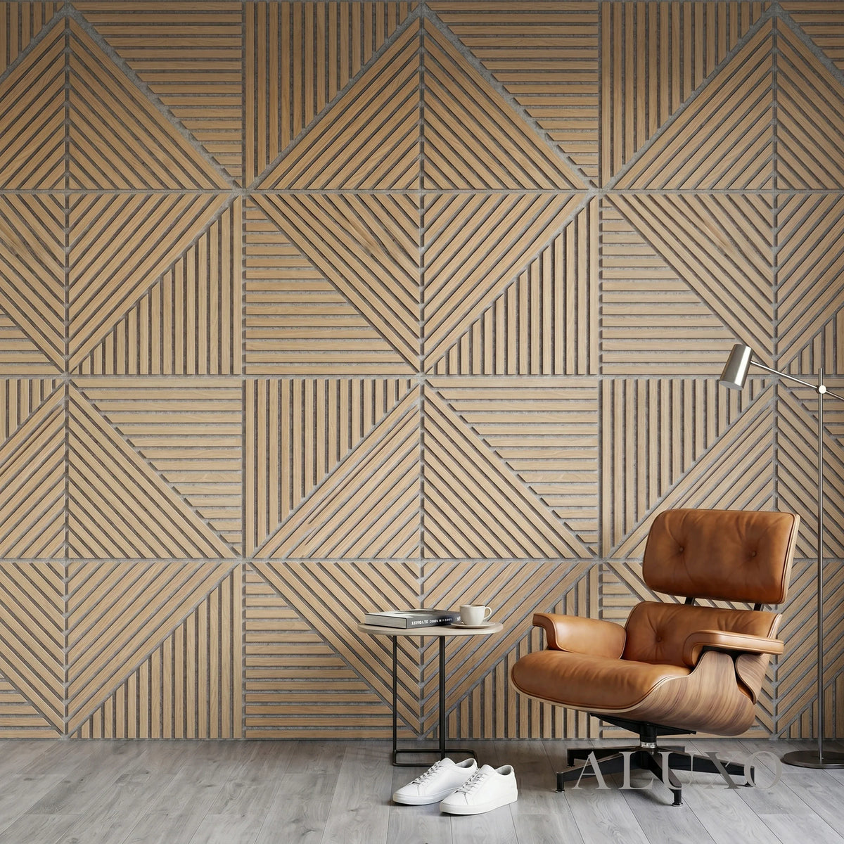 Oak Acoustic Square Mix Slat Wall Panels 60x60cm (Set of 6) | Grey Felt Backing