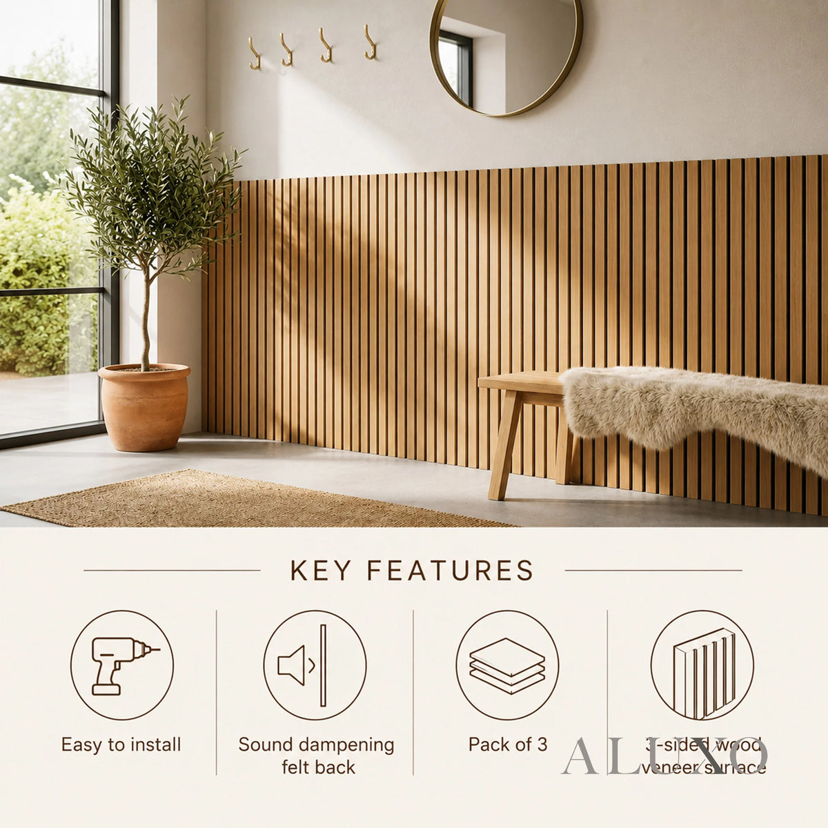 Panelux™ Pro 3-Sided Wood Veneer Deep Oak Half Wall Panels - 120cm x 60cm (Set Of 3)