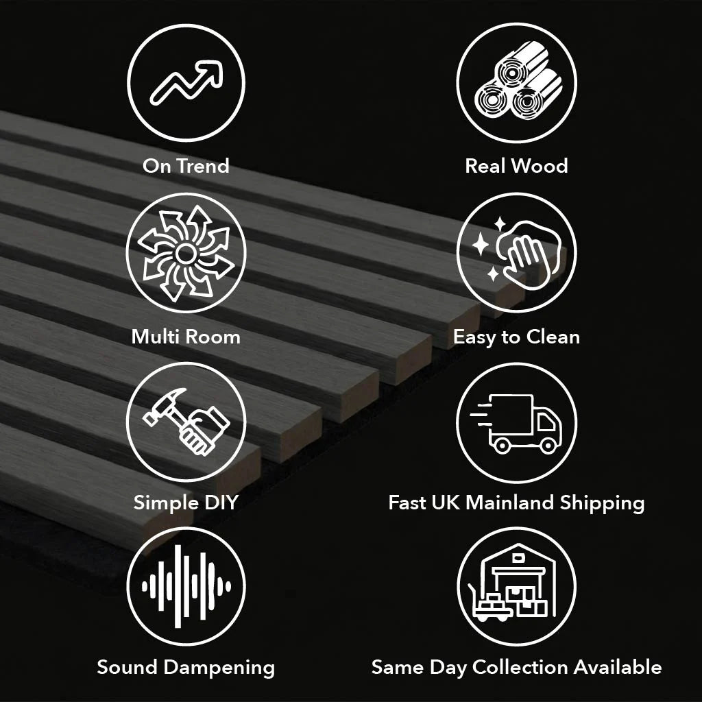 Panelux™ Pro 3-Sided Wood Veneer Oak Wall Panels | Grey Felt Backing - 240cm x 32cm (Set Of 2)