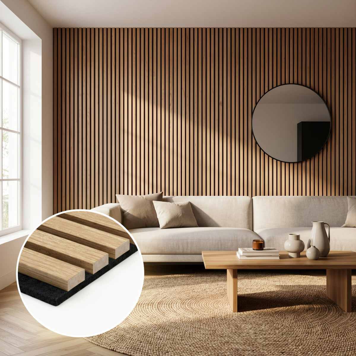 Panelux™ Pro 3-Sided Wood Veneer Oak Wall Panels | Grey Felt Backing - 240cm x 32cm (Set Of 2)