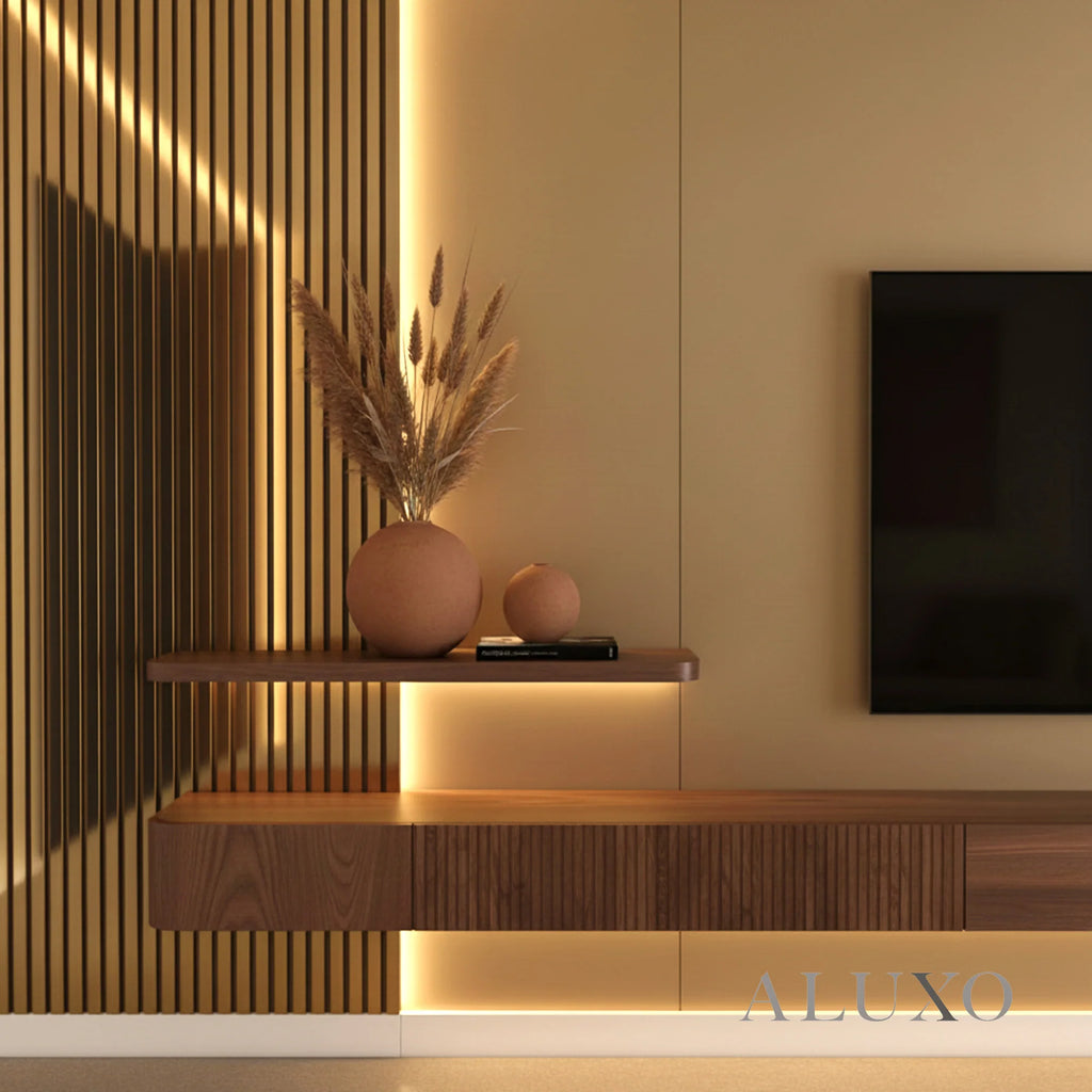 Panelux™ Pro Gold Colour Acoustic Wood Wall Panels | 3-Sided Wrap 240cm x 32cm (Set of 2)