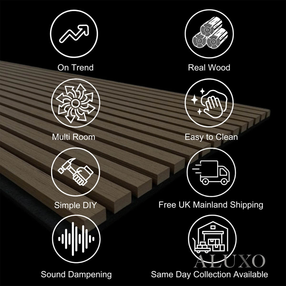 Oak Acoustic Square Mix Slat Wall Panels 60x60cm (Set of 6) | Grey Felt Backing