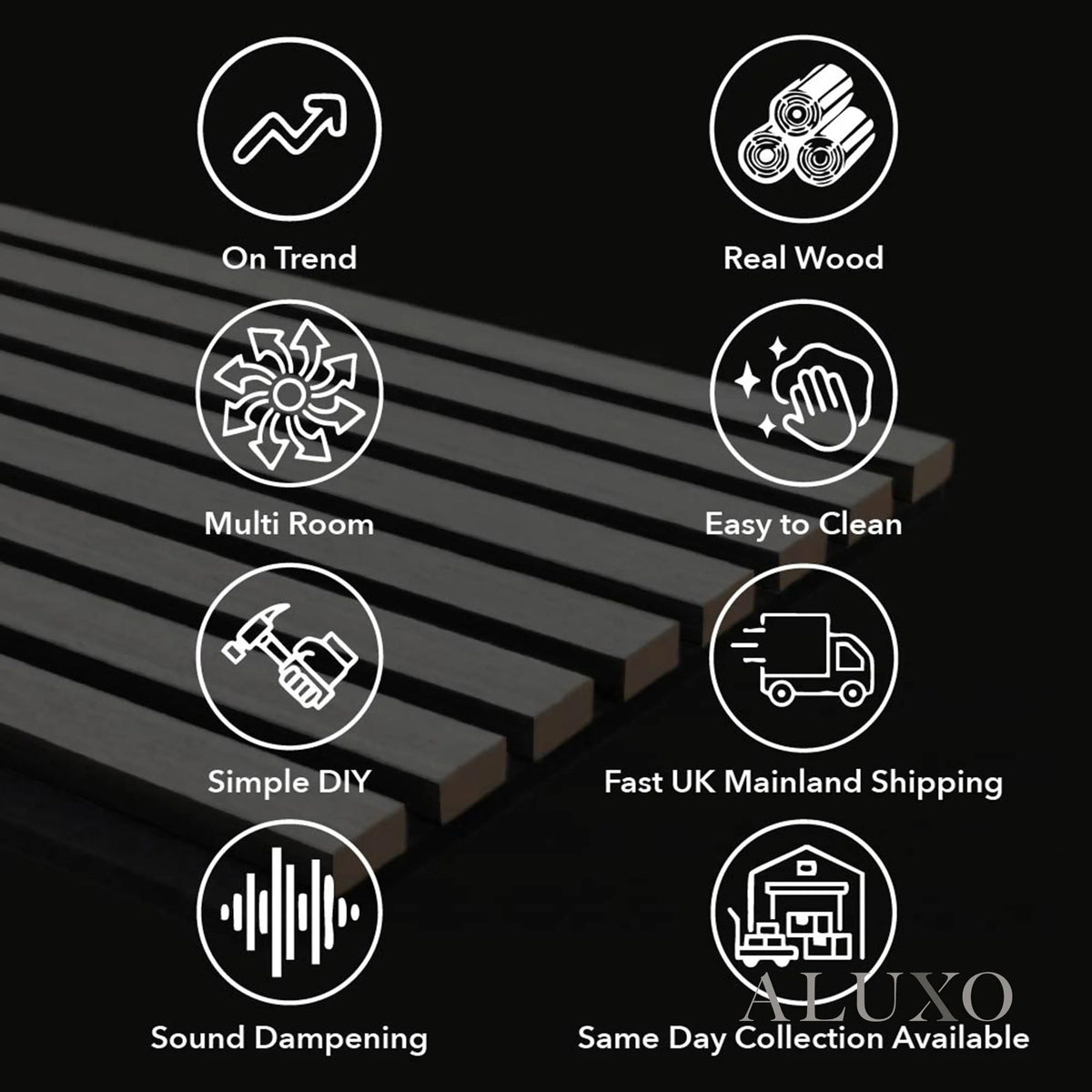 Oak Acoustic Square Straight Slat Wall Panels 60x60cm (Set of 6) | Grey Felt Backing