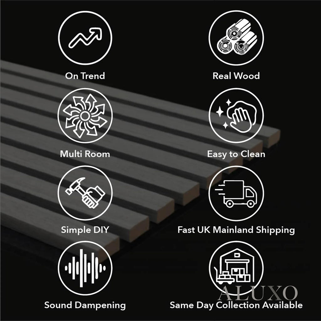 Oak Acoustic Square Diagonal Slat Wall Panels 60x60cm (Set of 6) | Grey Felt Backing