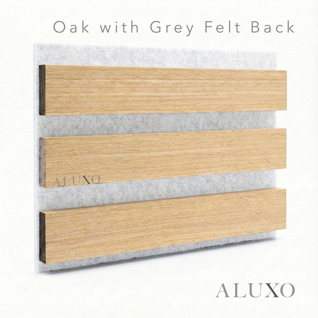 Oak Acoustic Square Straight Slat Wall Panels 60x60cm (Set of 6) | Grey Felt Backing
