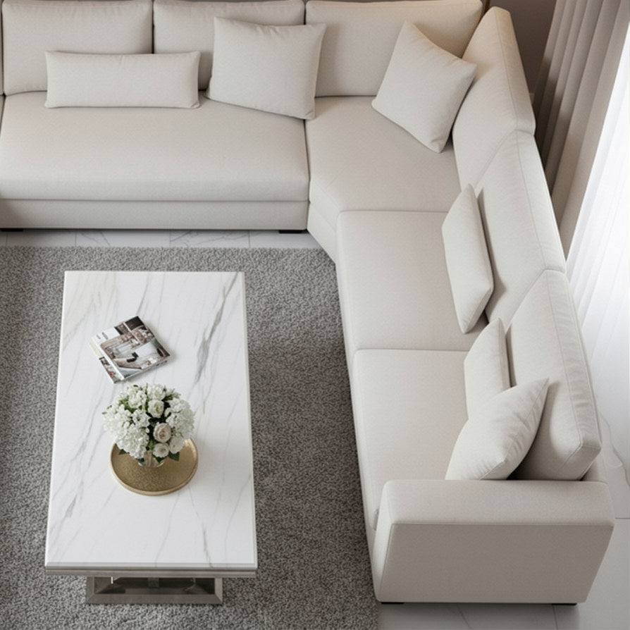 Orvar 130cm Chrome Coffee Table with White Marble Top