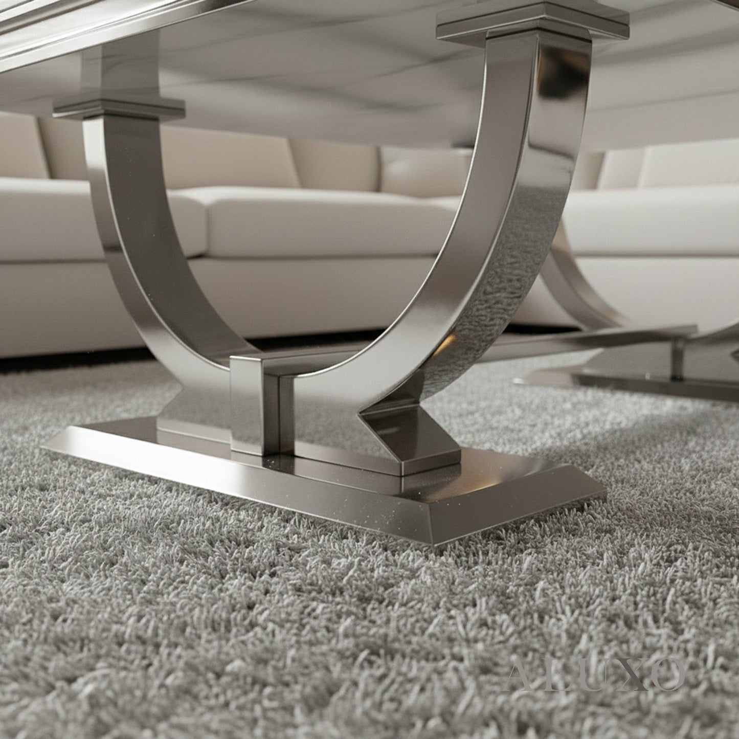 Orvar 130cm Chrome Coffee Table with White Marble Top – Double Half Ring Stand Design