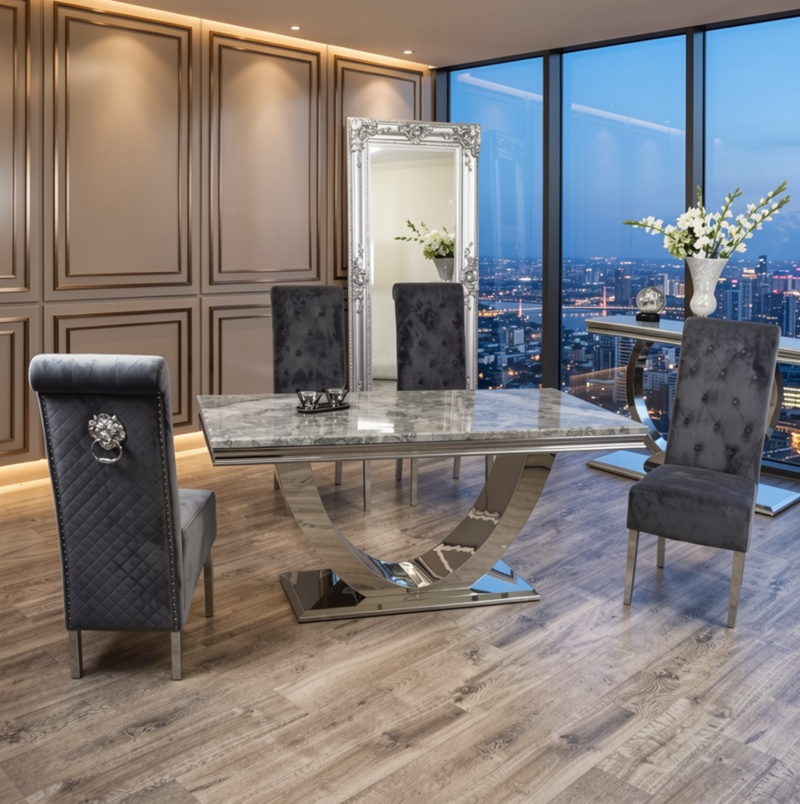 Arial Grey Marble Lucy Dining Set