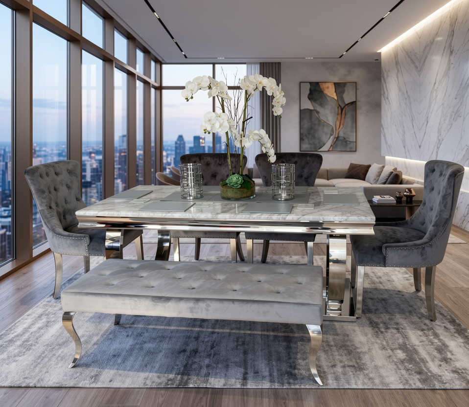 Arianna Grey Marble Dining Set