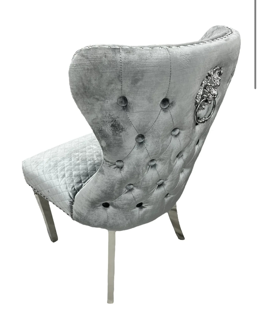 Pair Of 2 Valentino Light Grey - Silver Lion Knocker Chairs