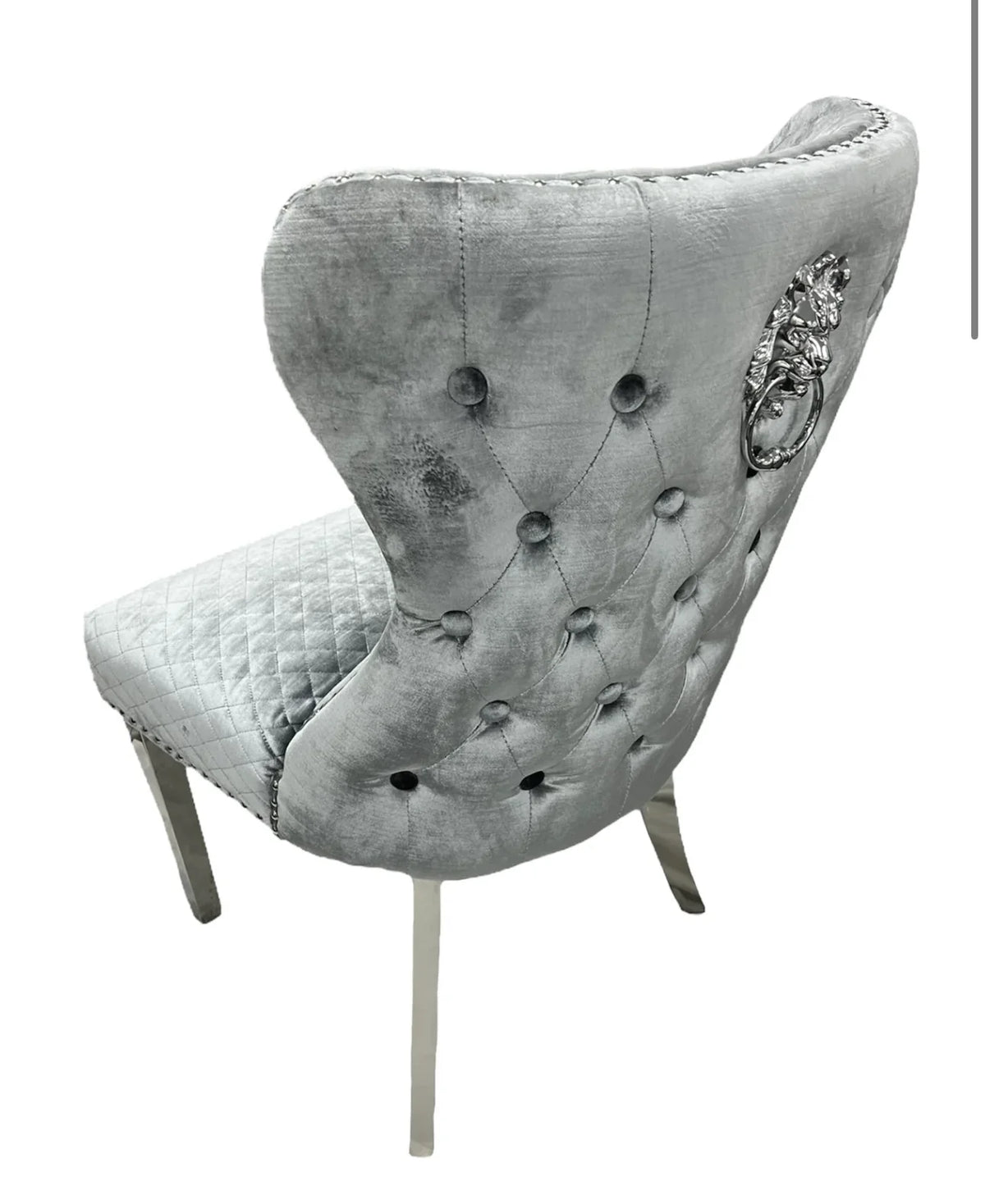 Pair Of 2 Valentino Light Grey - Silver Lion Knocker Chairs