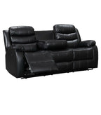 Recliner Sofa Set 3 And 2 Seater Black Aire Leather with Drink Holder