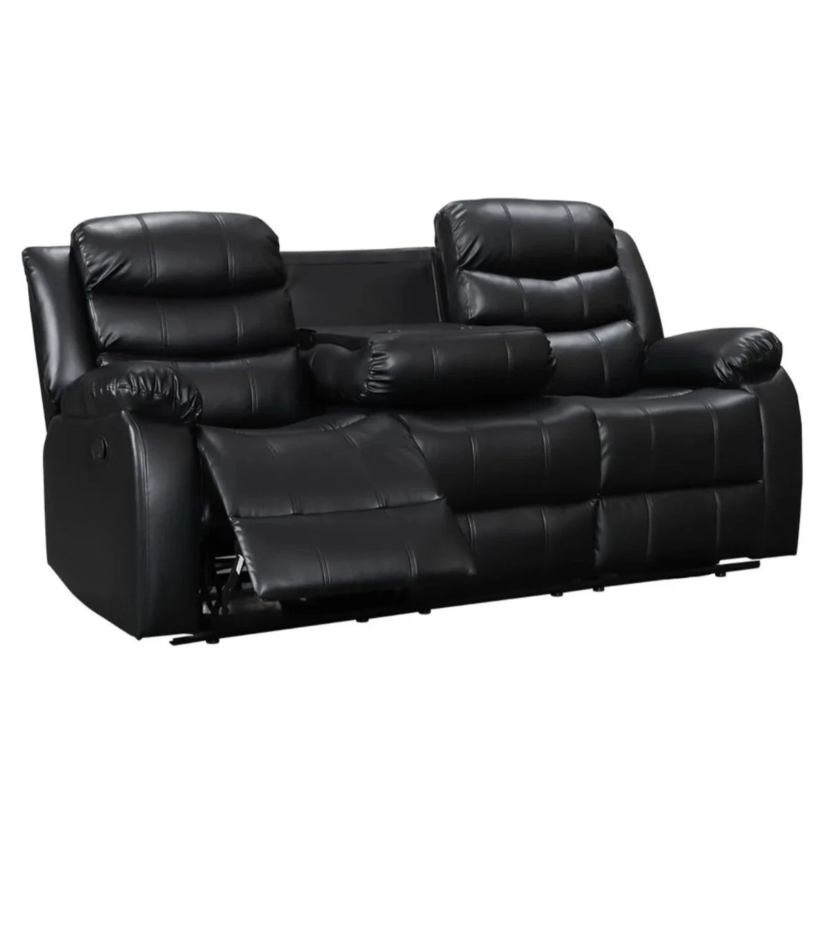 Recliner Sofa Set 3 And 2 Seater Black Aire Leather with Drink Holder