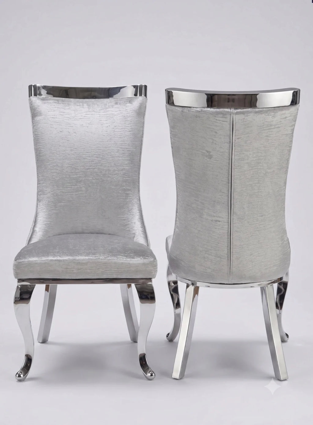 Roxby Silver Dining Chairs Leather| Order 2-4-6-8-10