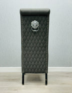 Pair Of 2 Sofia Dark Grey Pu Leather Chair Lion Knocker