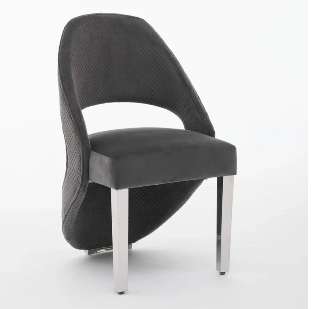 Pair of 2 Santorini Dining Chairs Grey Plush Velvet Chrome Leg