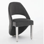 Pair of 2 Santorini Dining Chairs Grey Plush Velvet Chrome Leg