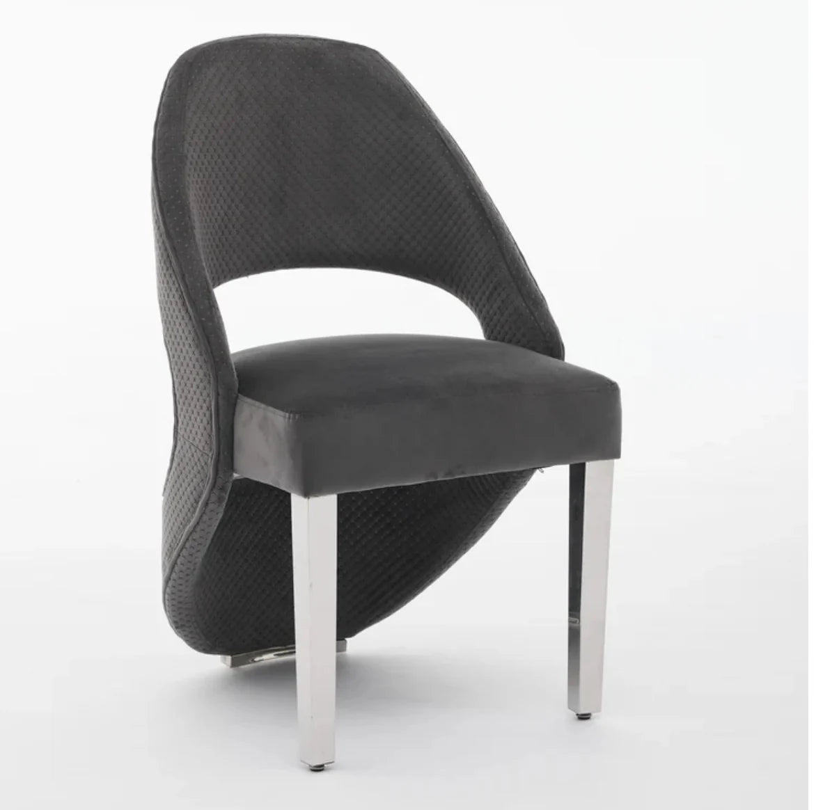 Pair of 2 Santorini Dining Chairs Grey Plush Velvet Chrome Leg