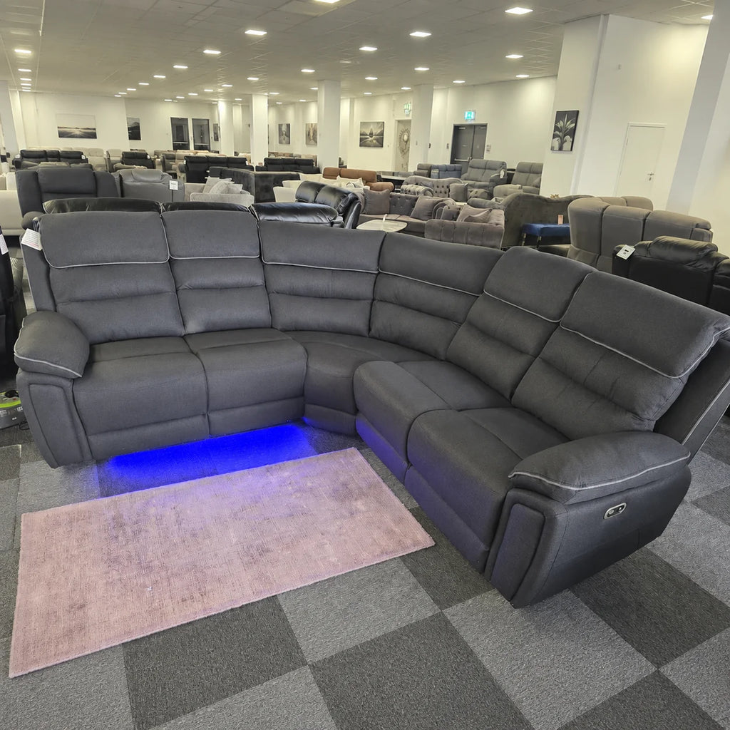 Milano Platinum Fabric Electric Corner Recliner Sofa USB charging
