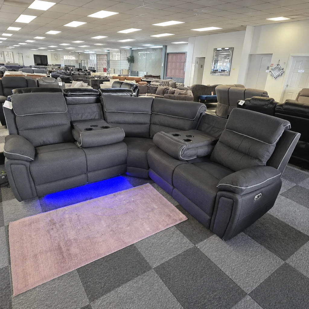 Milano Platinum Fabric Electric Corner Recliner Sofa USB charging