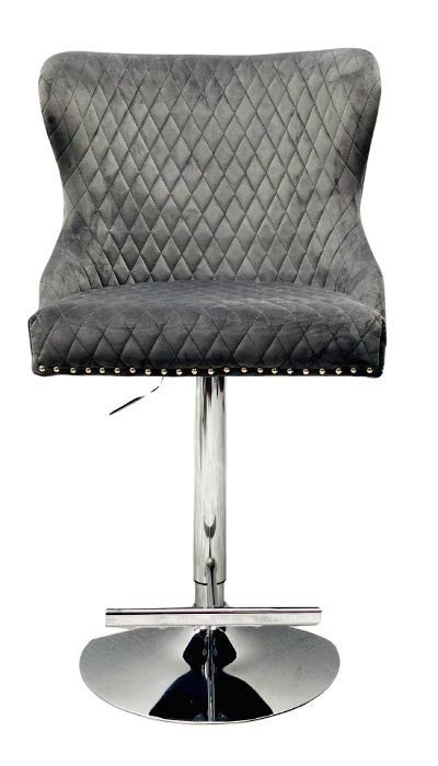 Pair of Lewis Knocker Back Bar Stools In Plush Grey Fabric