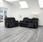 Recliner Sofa Set 3 And 2 Seater Black Aire Leather with Drink Holder
