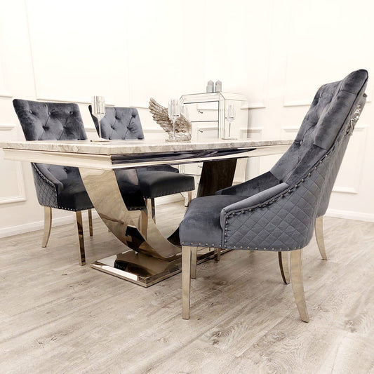 Denver luxury Marble 1.8m Dining Table and Bentley Knocker Chairs