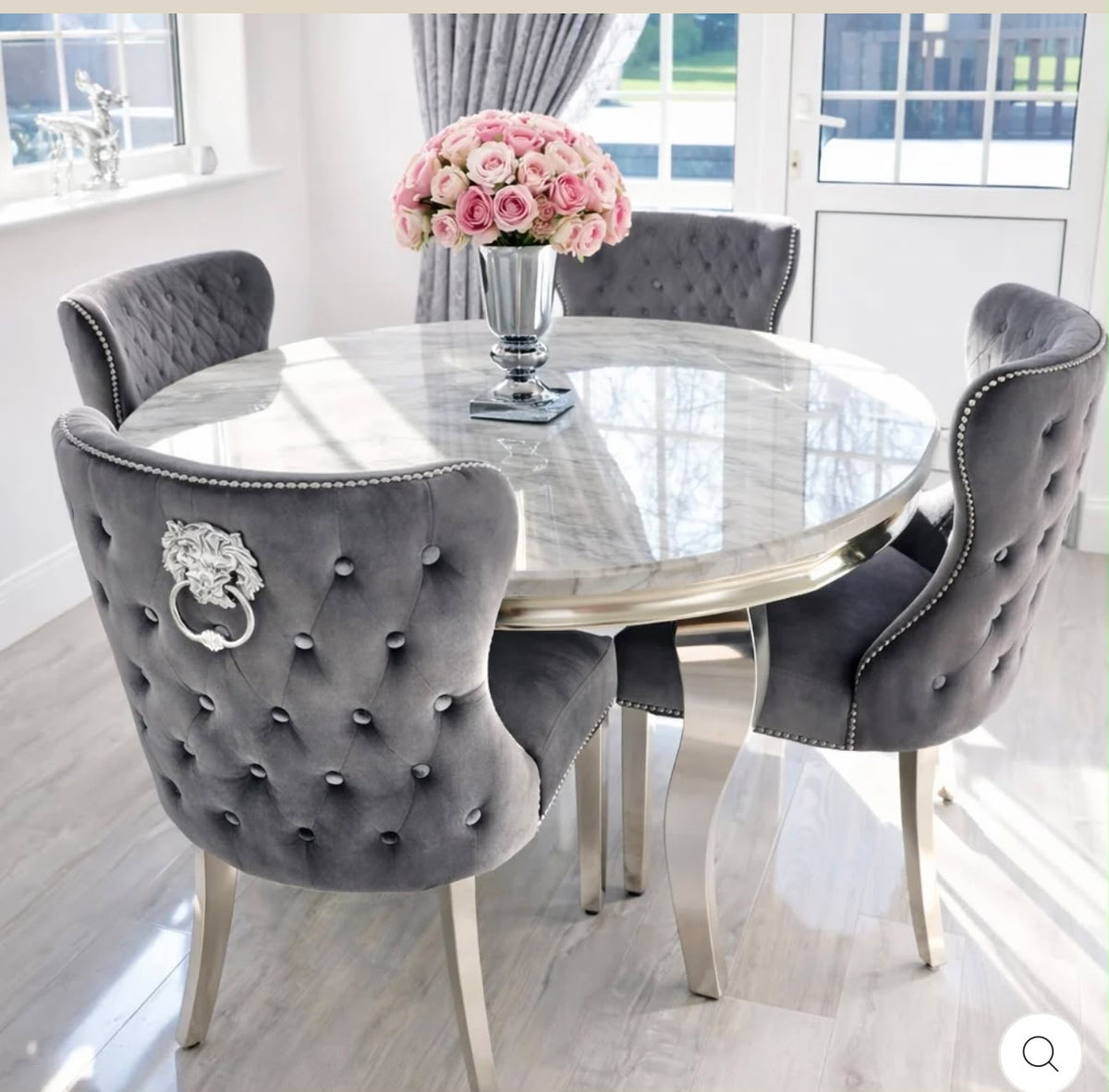 Louis Marble Table With 4 lewis Lion Knocker Chairs