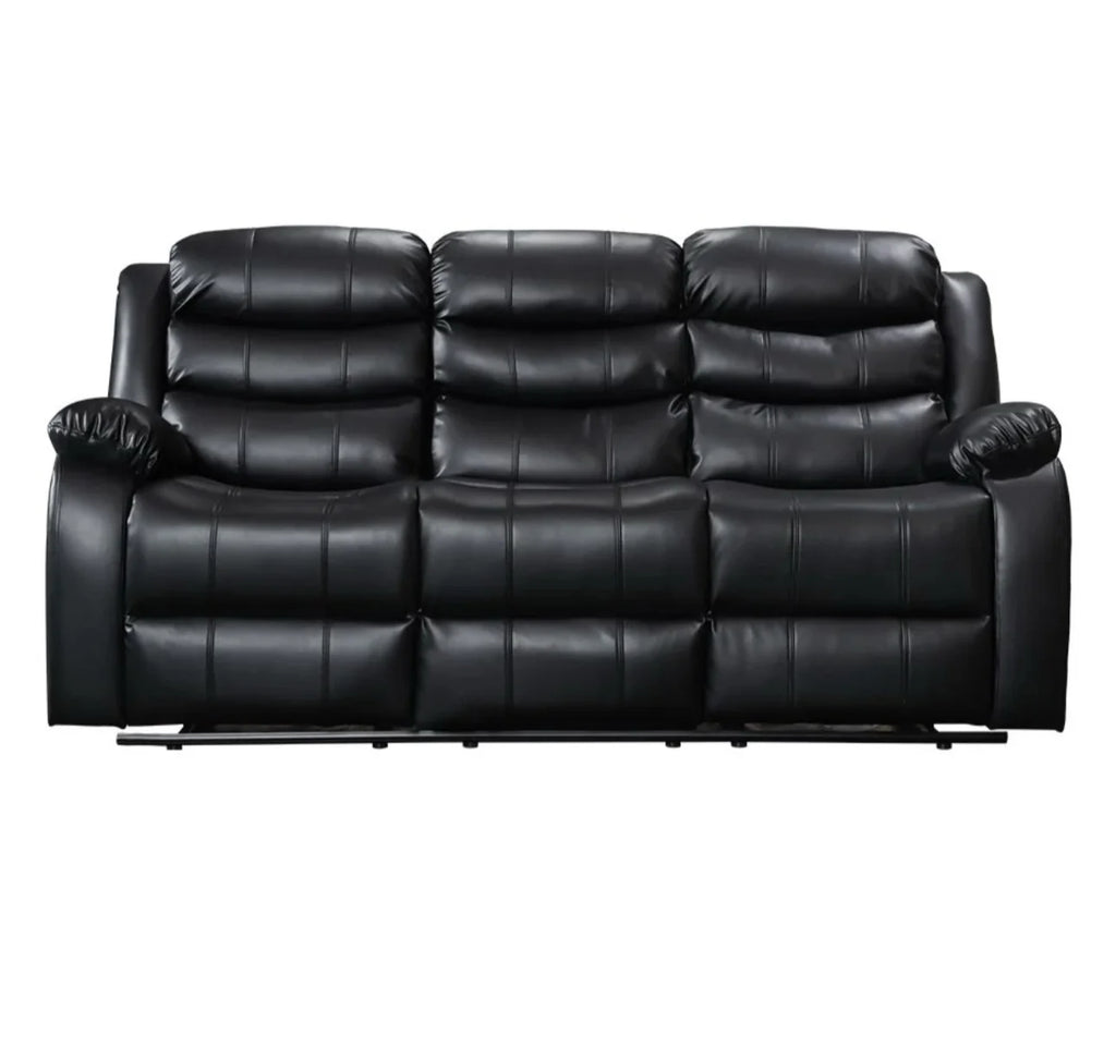 Recliner Sofa Set 3 And 2 Seater Black Aire Leather with Drink Holder