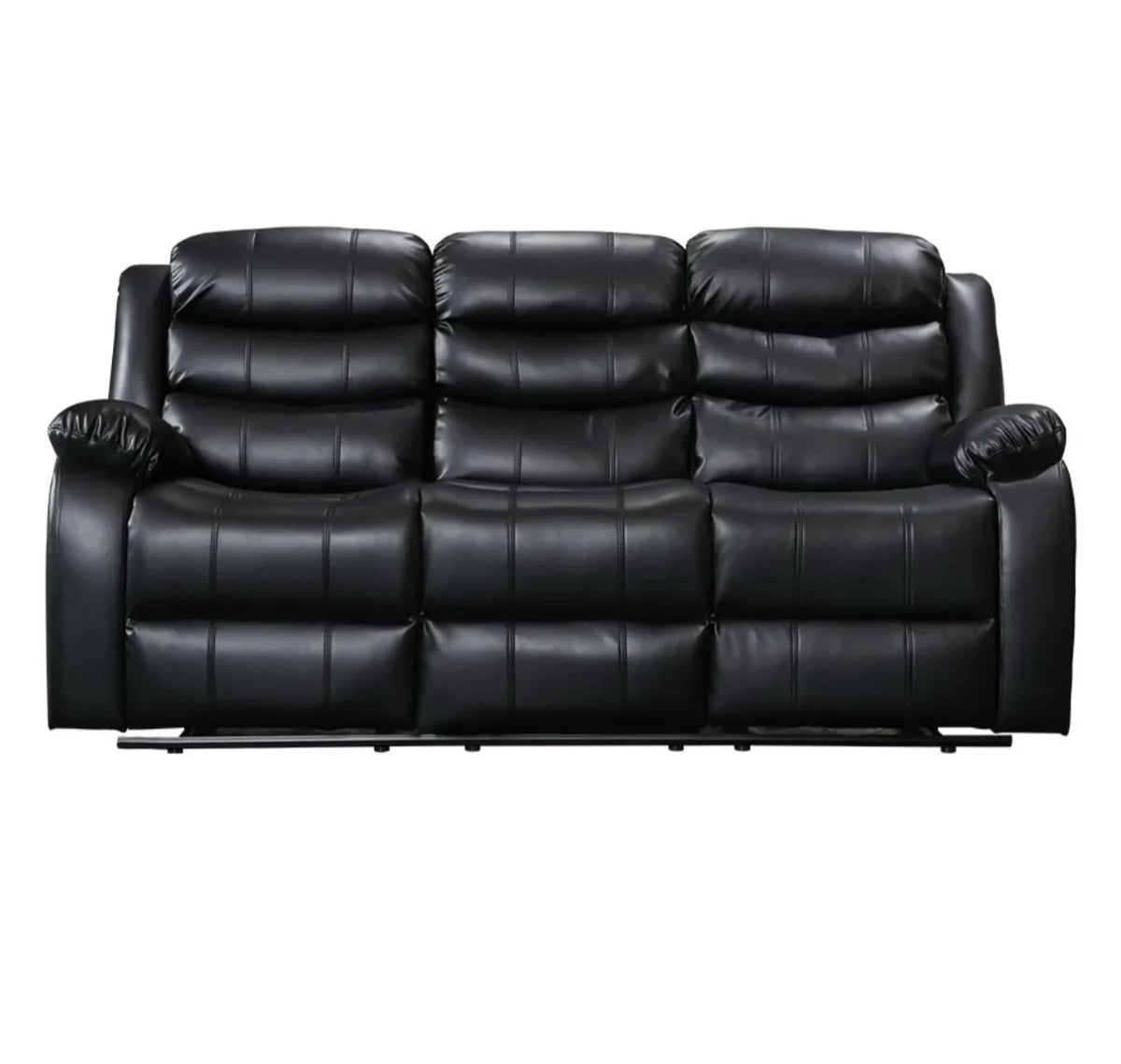 Recliner Sofa Set 3 And 2 Seater Black Aire Leather with Drink Holder