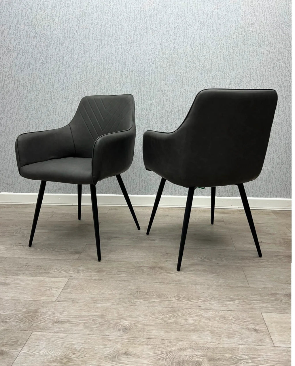 2 x Stanford Grey Dining Chair PU Leather