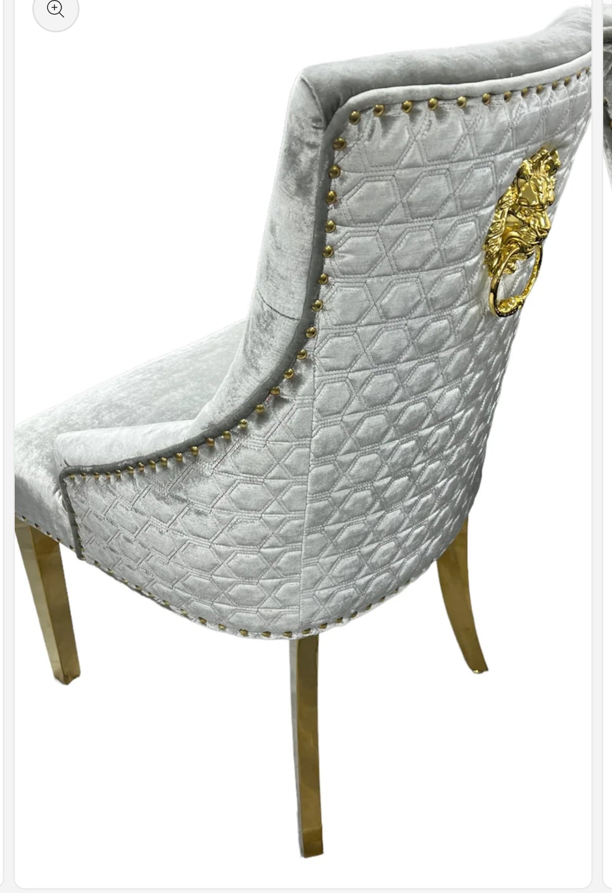 Chelsea Gold 1.3m Round Marble Dining Table and Roma Gold Lion Knocker Dining Chairs Set