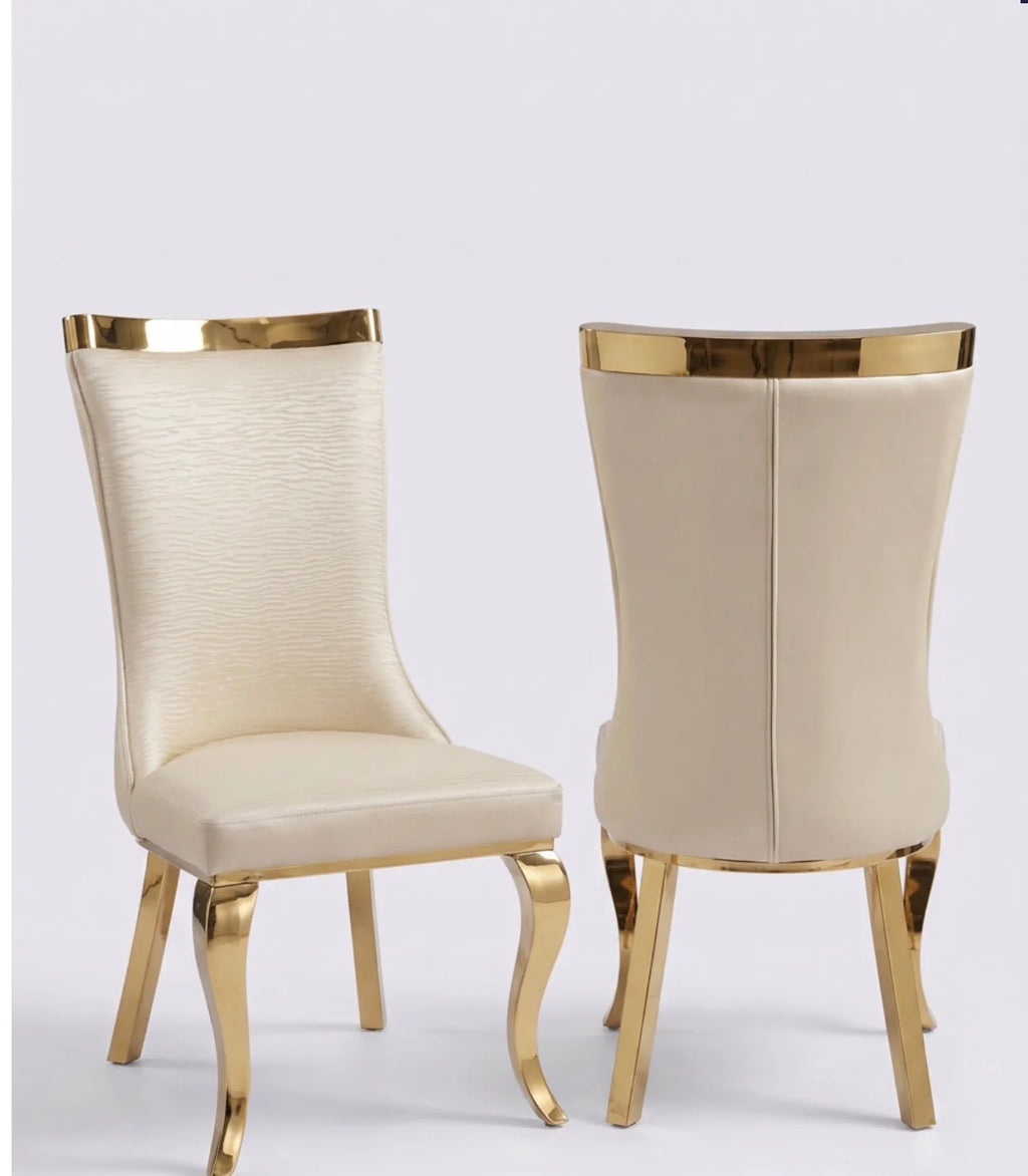 Roxby Cream and Gold Dining Chairs Leather | Order 2-4-6-8-10