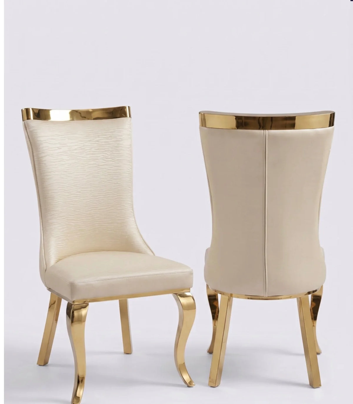 Roxby Cream and Gold Dining Chairs Leather | Order 2-4-6-8-10
